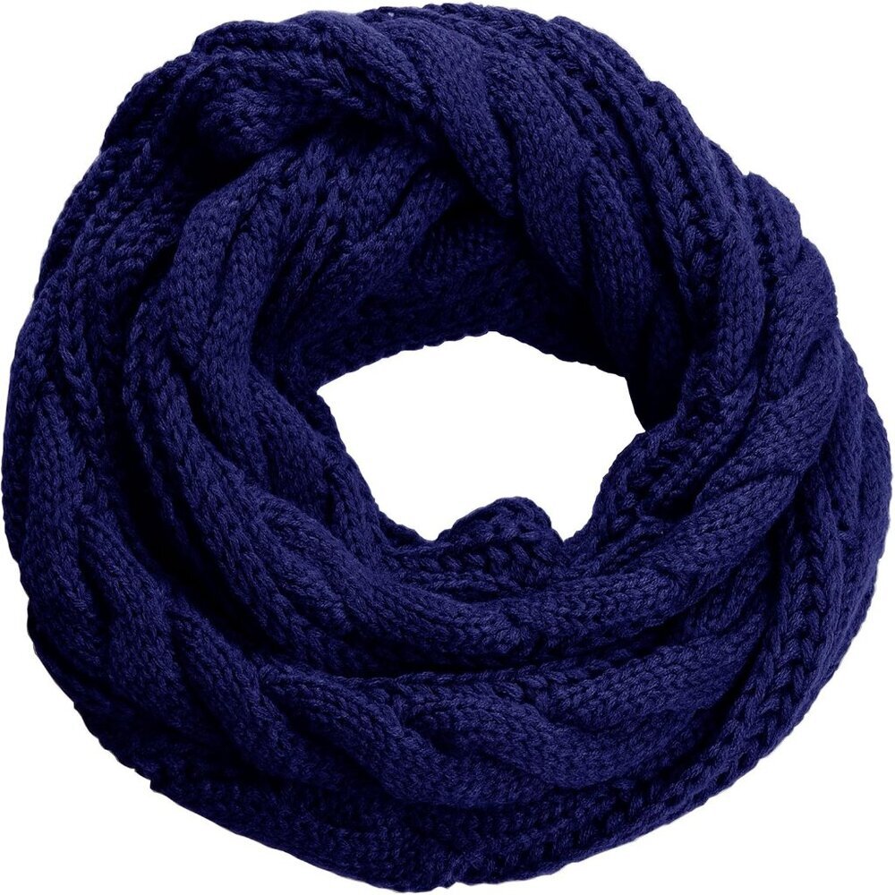 Women's Twist Navy Blue Thick Ribbed Knit Winter Infinity Circle Loop Scarf